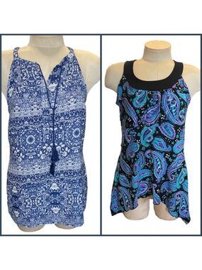 St. Tropez Size M Women’s Sleeveless Blouse Lot Blue White & Black Paisley Tops